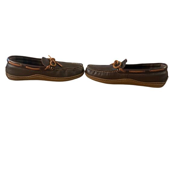 LL Bean Mens Brown Leather Moccasins/Loafers/Slippers Plaid Inside- Size 8 - Picture 6 of 11